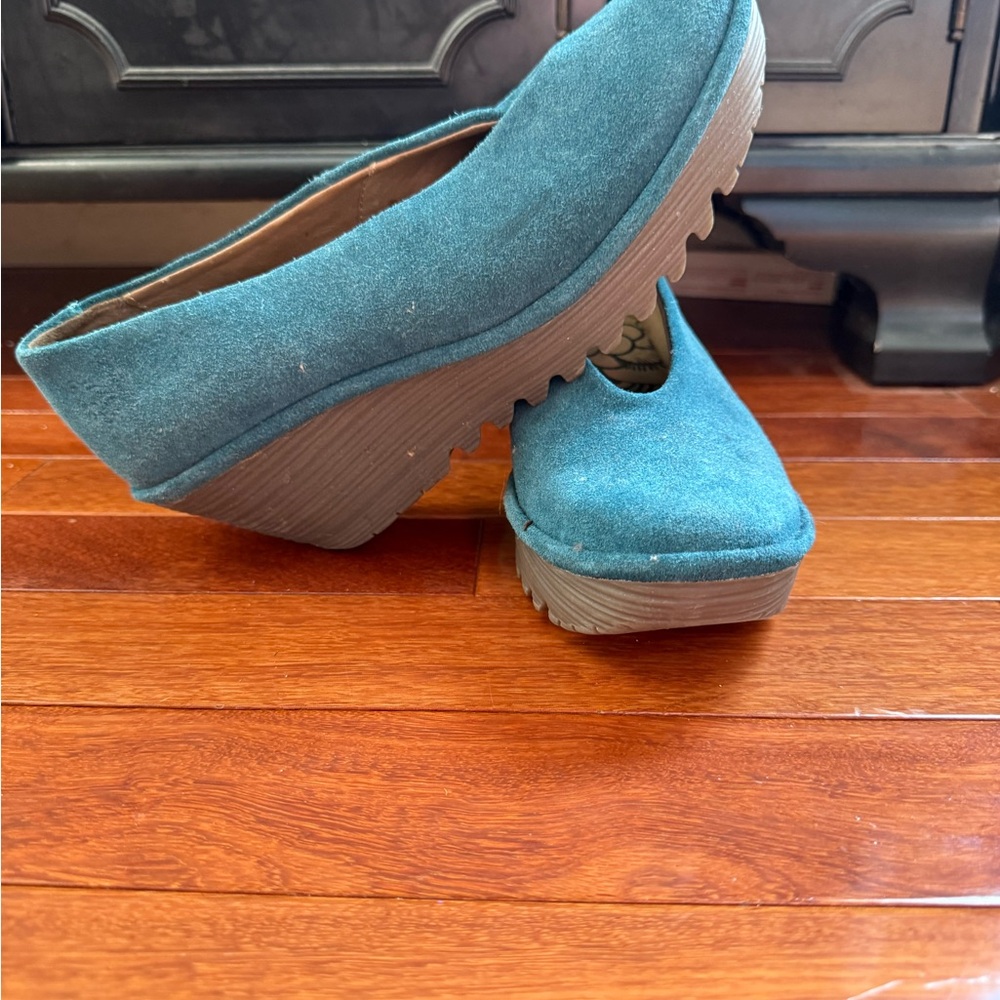 Fly London Blue Suede Slip-On Loafers - Picture 3 of 10